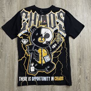 SouthPole T Shirt  Chaos Bear Black Yellow Y2K Size Large Vintage Puff Paint